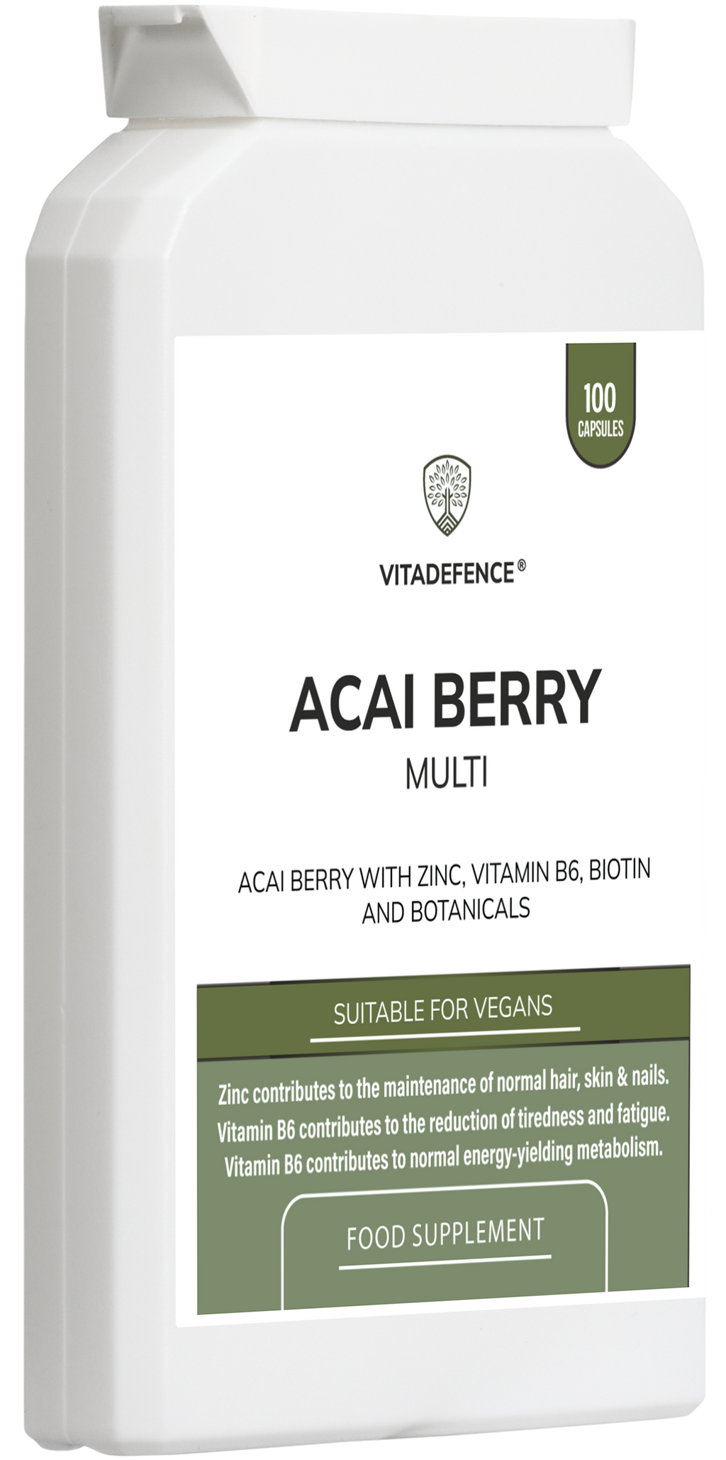 Acai Berry Capsules | With Vitamin B6, Zinc & Biotin – 100 Vegan Capsules