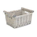 Grey Wash Wooden Handled Wicker Storage Basket