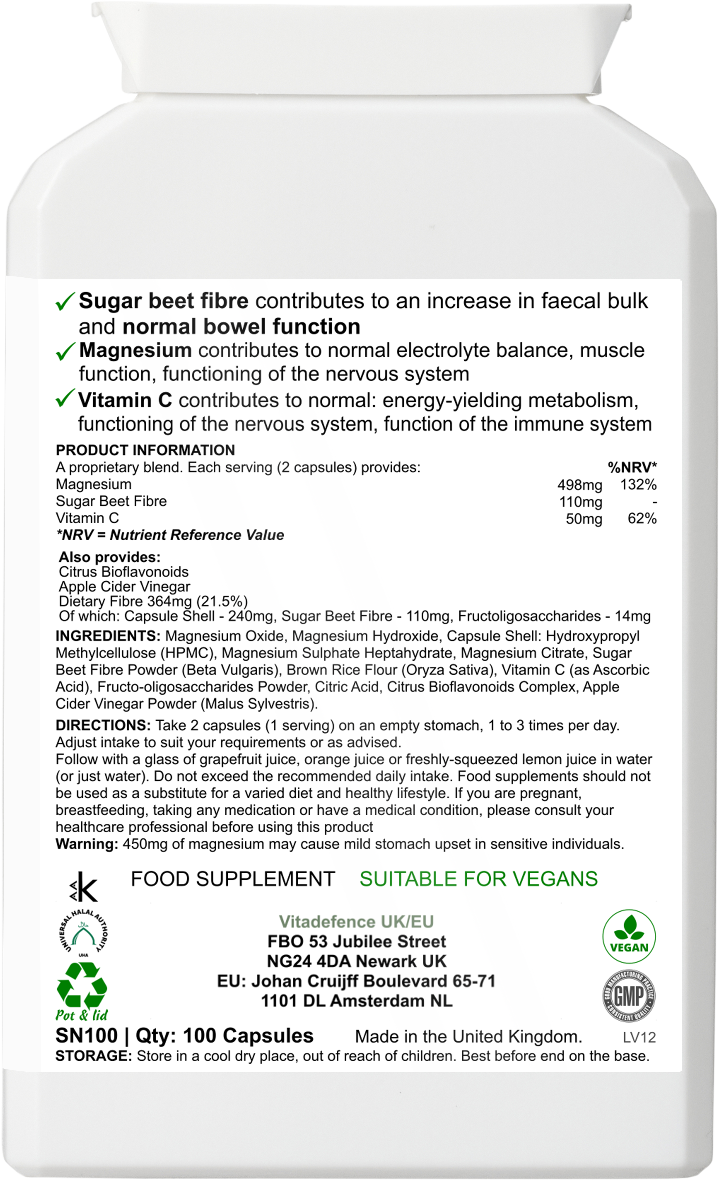 Magnesium Multi | With Vitamin C & Sugar Beet Fibre – 100 Vegan Capsules
