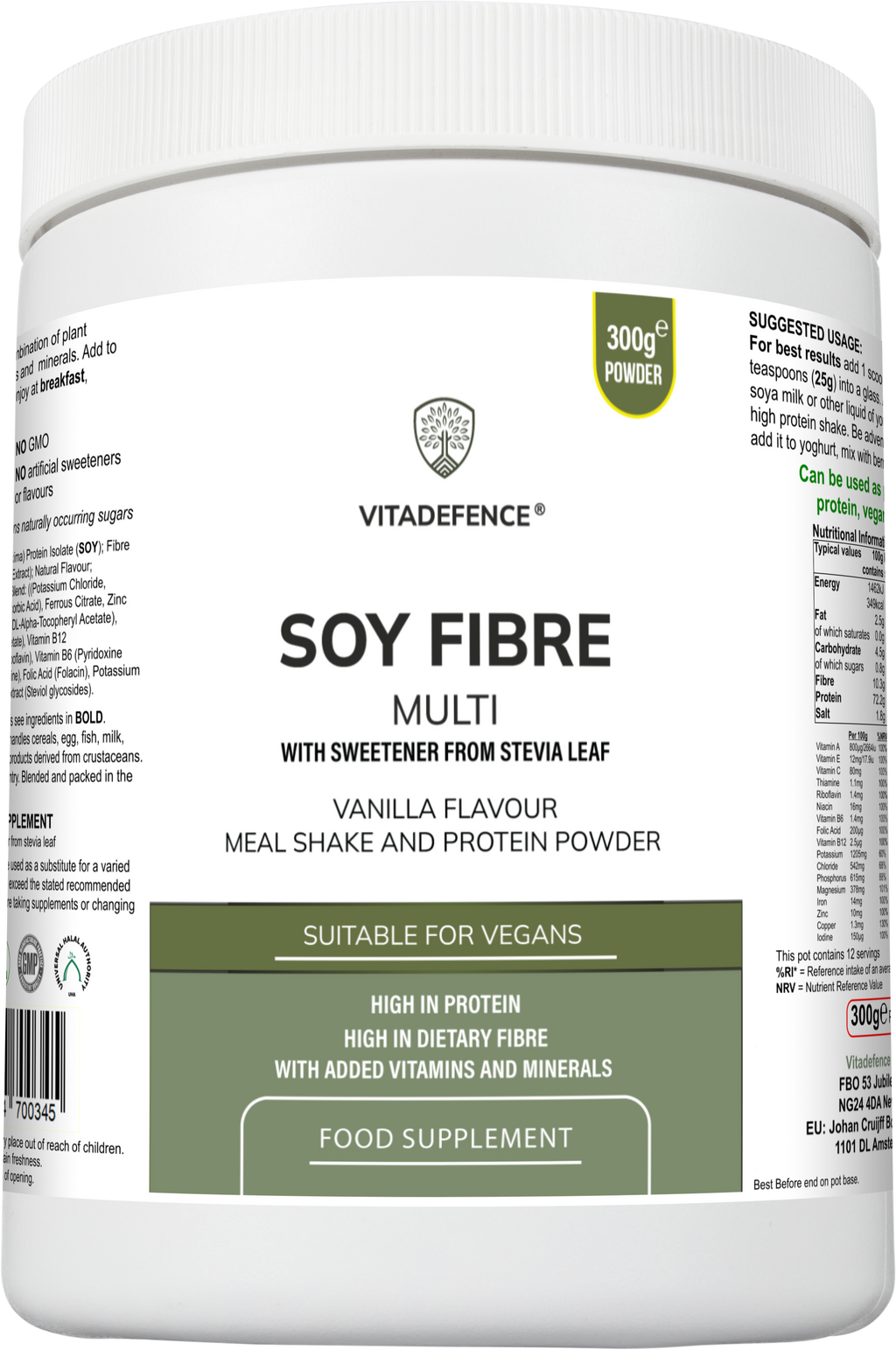 Soy Fibre Multi | Vanilla Flavour Protein Powder with Vitamins & Minerals – 300 g