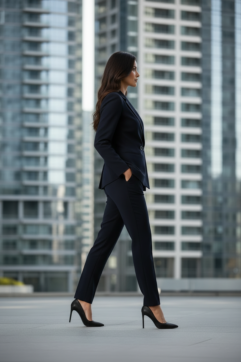 The double breasted navy pantsuit