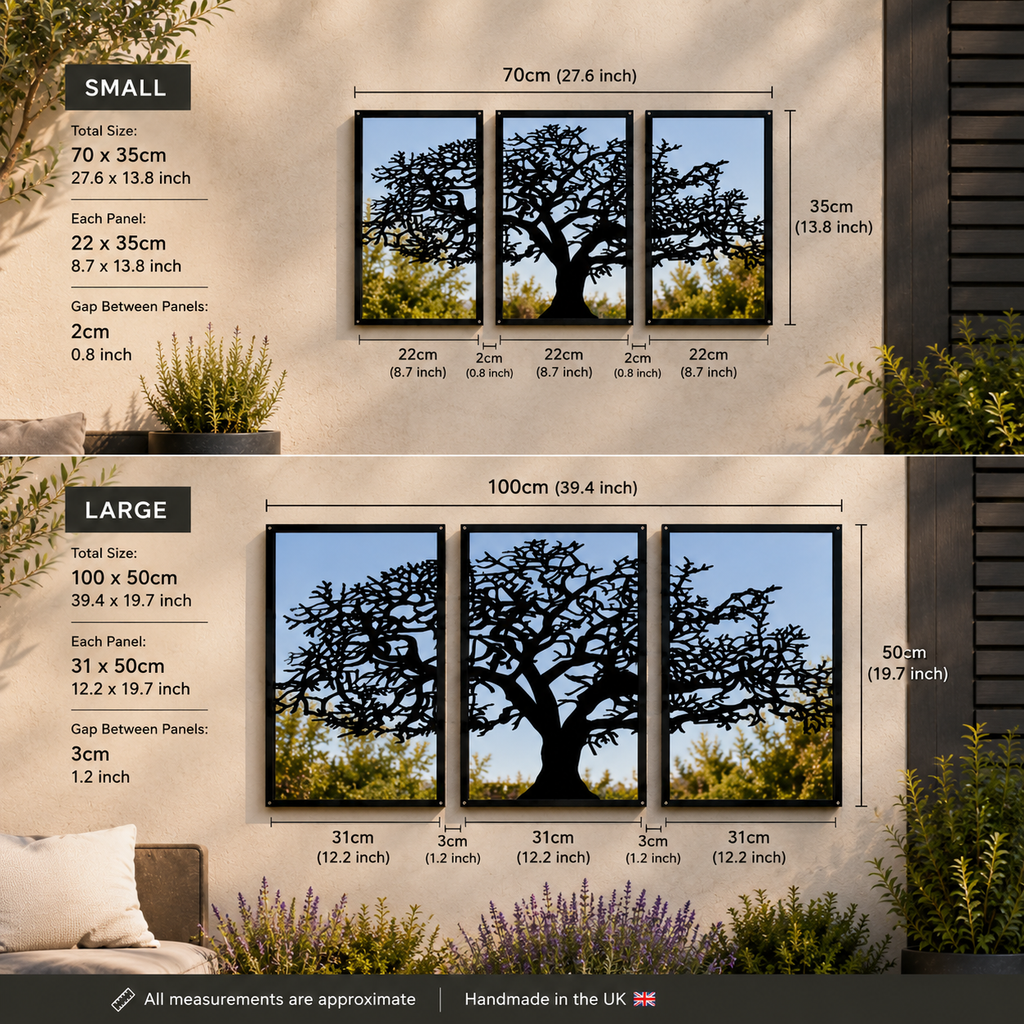 Three Panel Tree Garden Mirror – Outdoor Acrylic Wall Art